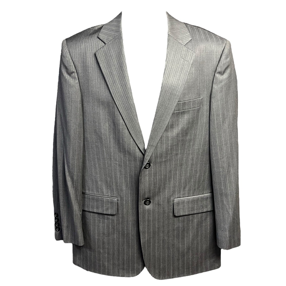 Pronto Uomo‎ Jacket 40R Grey Striped Ventless Classic Pinstripe Preppy Sleek